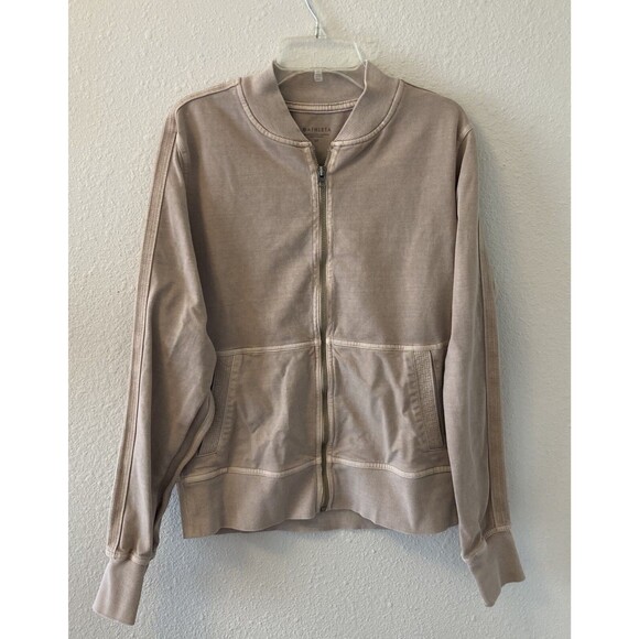 Athleta Women's Bomber Sweater Jacket Mocha Latte Tan Size Small Tall Comfy Cozy - Picture 1 of 9